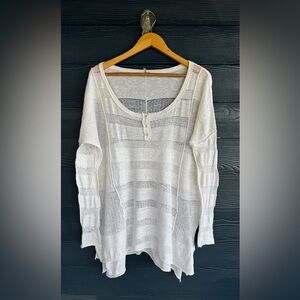 🕊 Free People White Sheer Knit Top XS — Boho Lightweight Layering Sweater